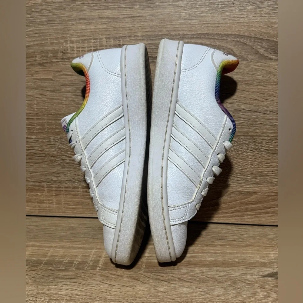 Adidas Shoes Womens 7 Grand Court Rainbow heart Low Top Sneakers H01054 White - Picture 5 of 10